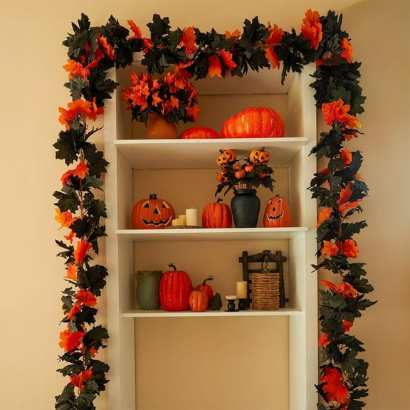 RICHMJ 2PCS Simulated Maple Leaf Vine, Multicolor Plastic Faux Autumn Leaf Garland, Realistic Fall Hanging Decor for Halloween Thanksgiving Living Room Scene Layout Party(A)