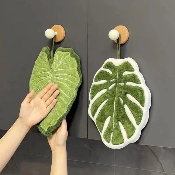 RICHMJ 2pcs Hanging Hand Towels for Bathroom Set, Leaf Hand Towels, Monstera Hand Towels, Wrist Towel for Kitchen Bathroom Use