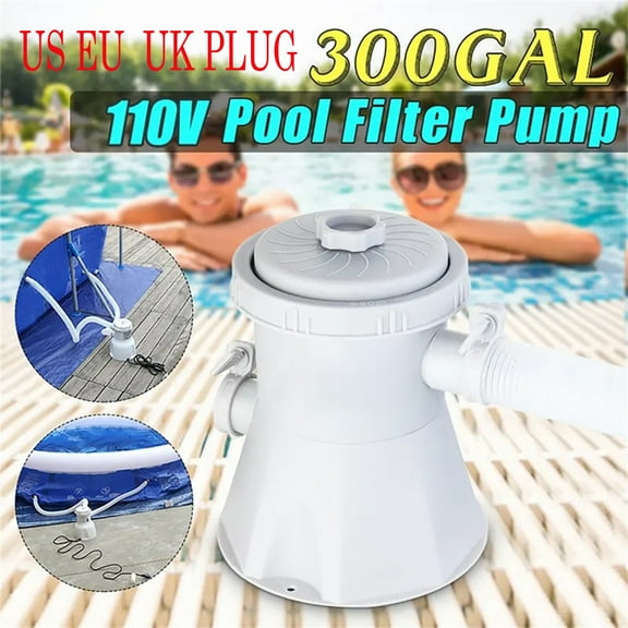 RICHMJ 300 Gallons Above Ground Round Pool Filter Pump,Household Inflatable Pool Filter Pump System Kit Cleaning Tool+ Filter Cartridge,Uses Type A or C Filter Cartridge