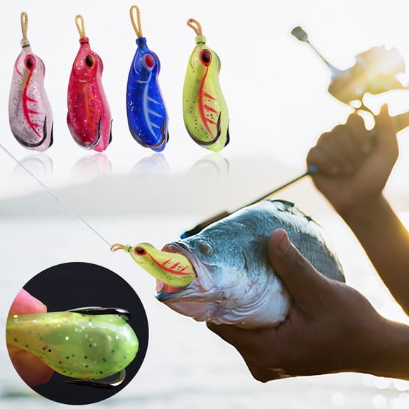 RICHMJ 4 Colors Bionic Soft Frog Lure, Double Hook Fishing Lure with Sharp Hooks for Bass and Snakehead, Saltwater & Freshwater Universal (Red)