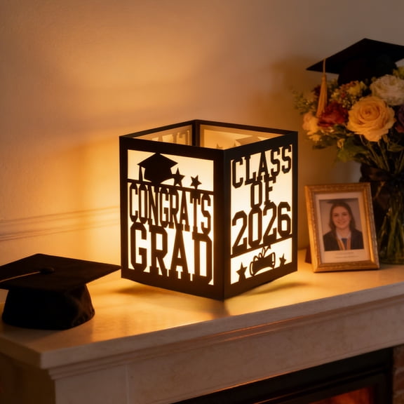 RICHMJ 4 Pcs Graduation Table Centerpieces Boxes, Class of 2026 Black Square Graduation Paper Lanterns without String Lights, Hollow Out for College Table Decorations Grad Party Photo Props