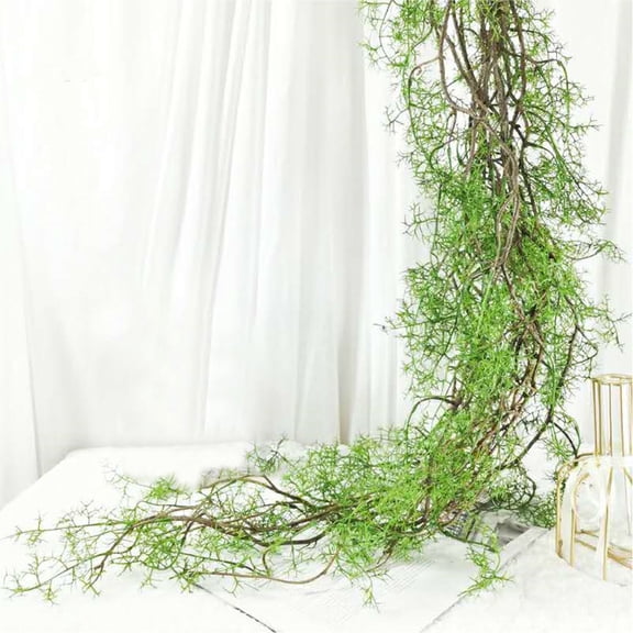 RICHMJ 59.05" Artificial Green Grass Rattan, Realistic Plastic Faux Plant Vine, Low Maintenance Hanging Decor for Air Conditioning Pipe Water Feature Fish Tank Aquarium Home
