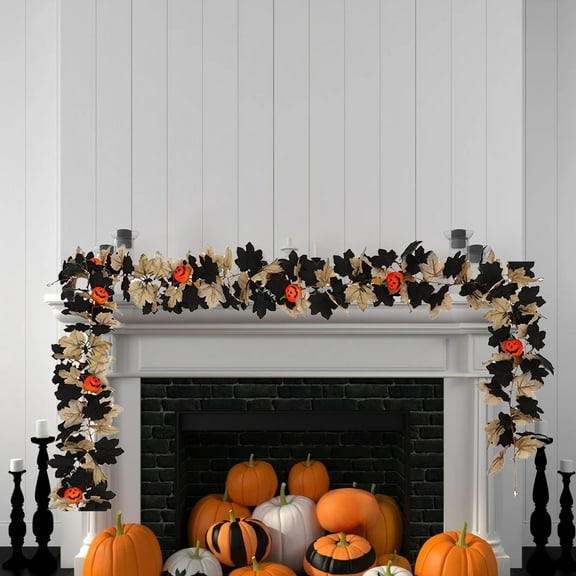 RICHMJ 68.11" Halloween Maple Leaf Garland, Multicolor Plastic Faux Autumn Leaf Vine, Realistic Fall Hanging Decor for Fireplace Wall Door Staircase Tabletop Party
