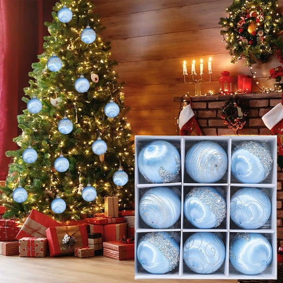 RICHMJ 9Pcs Christmas Balls Navy Sky Blue Ornaments - Luxury Christmas Tree Decorations Shatterproof - Satin Glitter Xmas Bulbs Set, 8cm3.15 inch