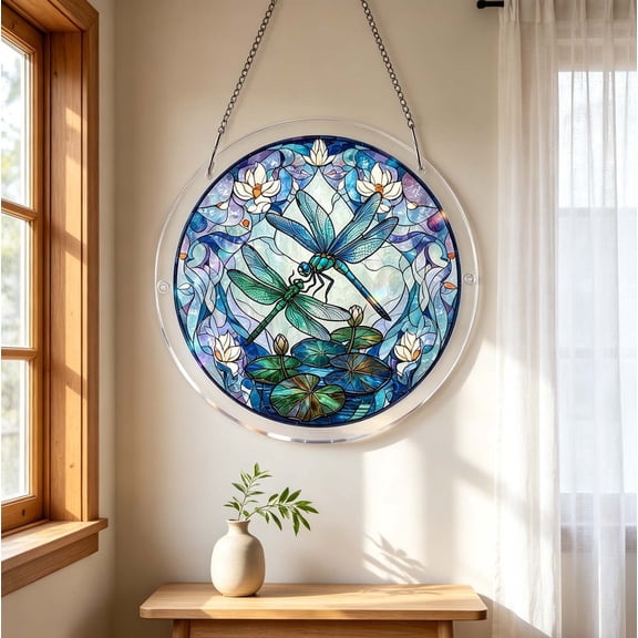 RICHMJ Acrylic Puzzles Suncatcher Window Hanging, 83 Pieces 7.4 Inch Sun Catcher Dragonflies and Water Lilies Acrylic Puzzles, Garden Decoration for Women Men Mom Birthday Gift Home Decor (H)