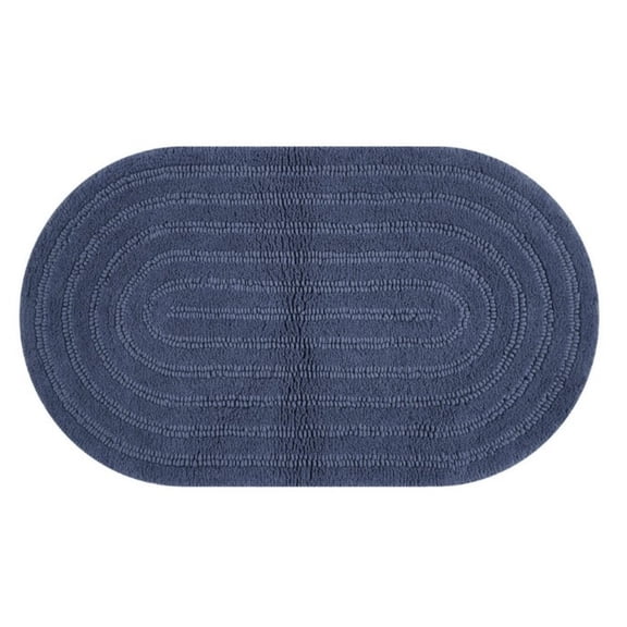 RICHMJ Beautiful Oval Cotton Bath Rug, 23.6×15.8 in Soft Absorbent Microfiber Bathroom Rug, Non- Washable Floor Mat For Bathroom Shower Bedroom (Blue)