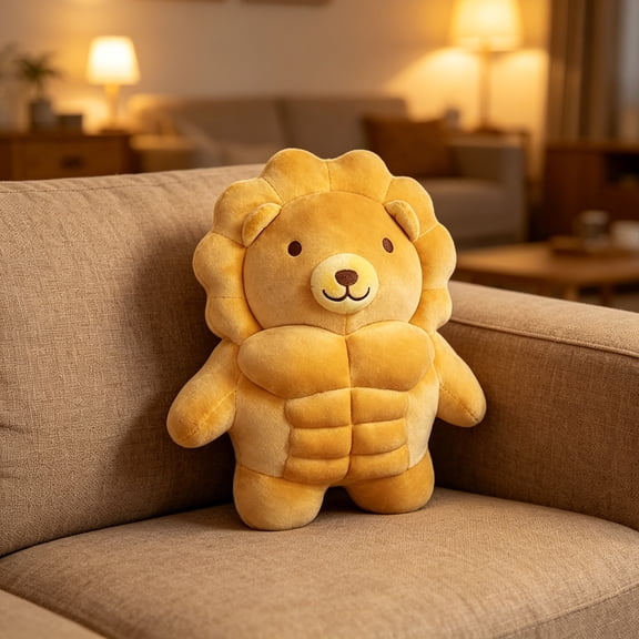RICHMJ Cute Muscular Lion Stuffed Toys, 11.8in Unique Muscular Design Combining Cuteness And Fun Strong-Man Vibe, Soft Material, Perfect Gift For Friends Family, Ideal For Cuddling (B)