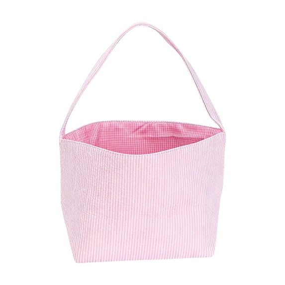 RICHMJ Easter Basket Seersucker Egg Hunt Bunny Baskets Canvas Bag Stripe Storage Gifts Candies Personalized Easter Party Gifts(Pink)
