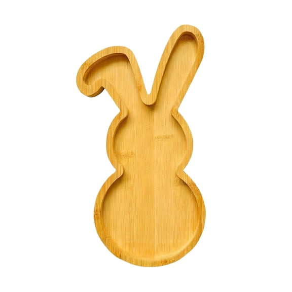 RICHMJ Easter Bunny Plate, Rabbit Shaped Wooden Platter, Reusable Bunny Serving Tray Charcuterie Board Dinner Tray Candy Dish Food Tray, Funny Easter Party Decorations Bunny Decor (11"x2.3") ,(C)