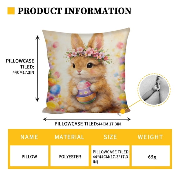 RICHMJ Easter Spring Pillow Covers 17.3 x 17.3 Inch Bunny Egg Pillow Covers Suitable For Drawing On Holiday Decoration for Home Sofa Bed Holiday Easter Spring Decor (H)
