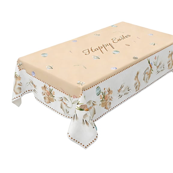 RICHMJ Easter Tablecloth, All-season Waterproof，Easter Table Cloth Rectangle 55 x 70in with Bunny and Eggs, Kitchen Table Cover for Dining Room Tulips Floral Indoor Decor(D)