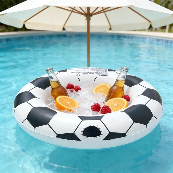 RICHMJ Floating Drink Holder for Pool, Portable Outdoor Inflatable Beverage Float Bar Floaties with Sports Balls Pattern, Foldable Beverage Server for Beach Lake Party, Summer Party Accessory (A)