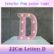 RICHMJ LED Letter Lights Pink Glitter Marquee Letters Light Up Alphabet Letters Sign Battery Powered for Home Party Decoration Night Bar Wedding Birthday Christmas Lamp Girls Gift - Letter D