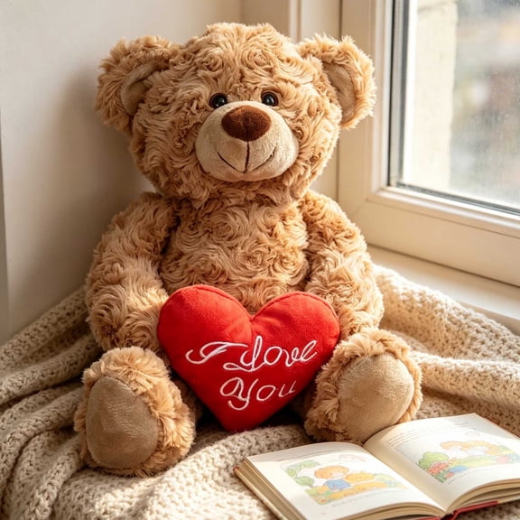 RICHMJ Plush Stuffed Animal Mocha Heart Bear, Love You Bears lushes stuffed Animals, Embroidered Heart Pillow for Adults, Ideal Gift for Mother's Day, Valentine's Day & Birthday