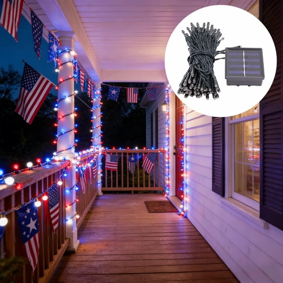 RICHMJ Red White and Blue Solar Lights,40ft Patriot Solar String Lights, LED Lights with 8 Modes Outdoor Waterproof, 4th of July Light for Independence Day Patio Garden Tree Decorations