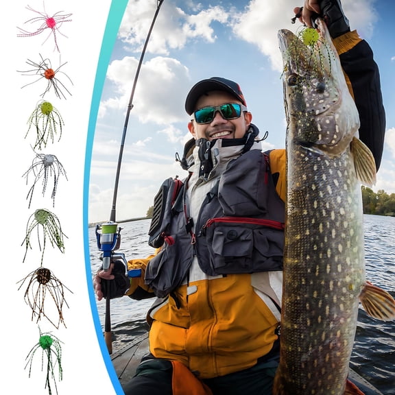 RICHMJ Silicone Soft Dice Fishing Lures with Flowing Tentacles, 10pcs Handmade Slow‑Sink Bass Soft Baits for Drop Shot, Finesse,Wacky Rig (Green)