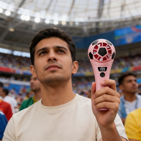 RICHMJ Soccer Shaped Handheld Fan, Portable USB Rechargeable Mini Fan, Lightweight Stadium Fan for Game Day, Travel, Outdoor, 2026 Football Event Gifts (B)