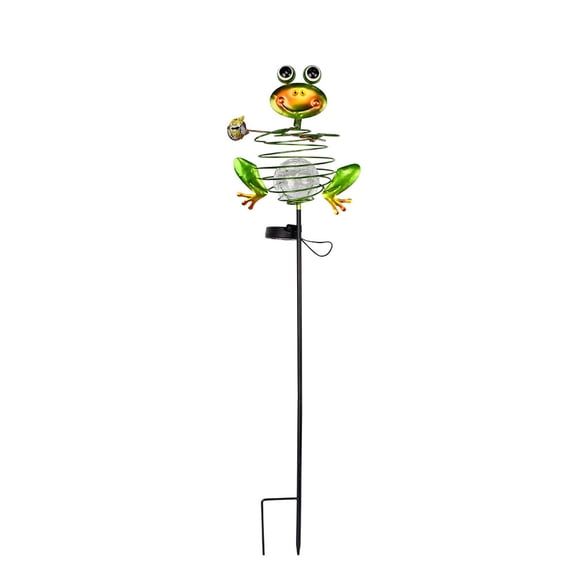 RICHMJ Solar Frog Garden Stake with Glass Ball, 21.5 in Whimsical Metal Frog Design, LED Light for Outdoor, Lawn, Yard, Garden Decor, Spring & Summer Decor, Weather-Resistant Pathway Lighting