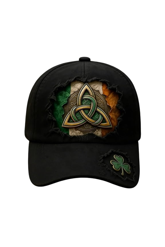 St. Patrick's Day 4 Leaf Clover Baseball Hat Adjustable Embroidery Shamrock Baseball Cap for Men and Women (Black)
