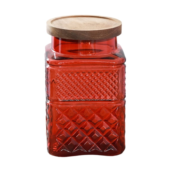 RICHMJ Vintage Relief Colored Glass Jars With Lids, Airtight Food Storage Containers, Kitchen Canisters For Sugar, Coffee, Tea, Spice, Flour, Candy Cookie, Cereal, Decorative Jars ,7.87in(Red)