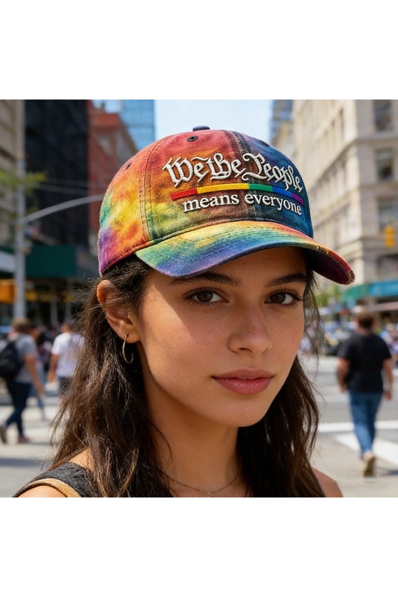 We The People Means Everyone Baseball Cap Vintage Rainbows Pride Hat Distressed Adjustable Cotton Dad Hat LGBTQ Support Cap (B)