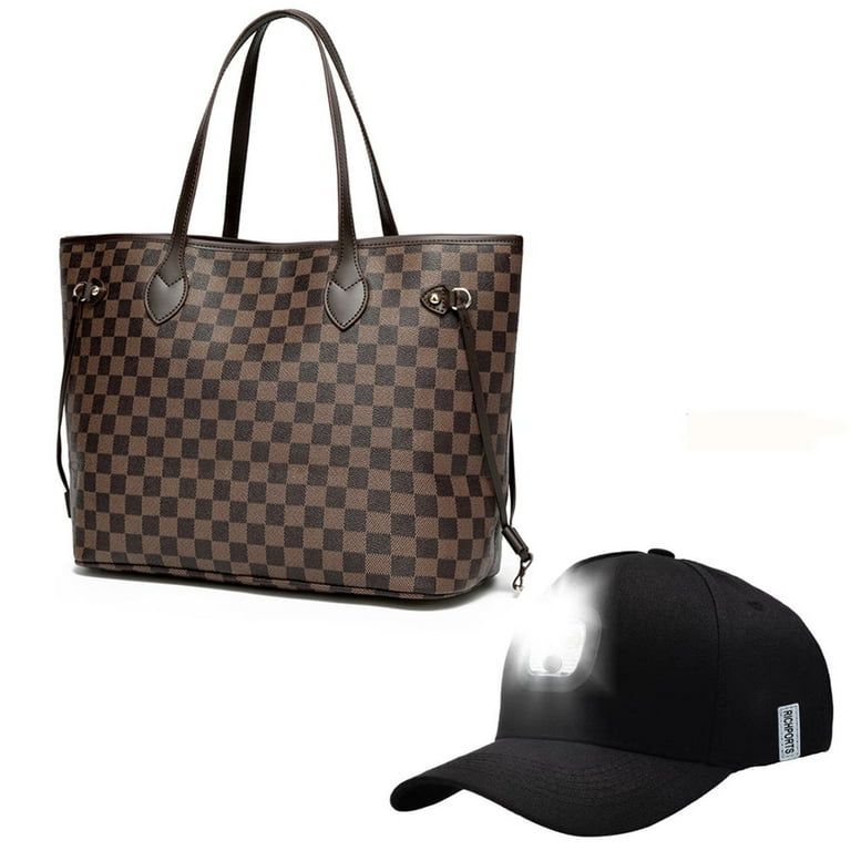Richports checkered tote shoulder handbags bag with inner pouch pu vegan leather hotsell