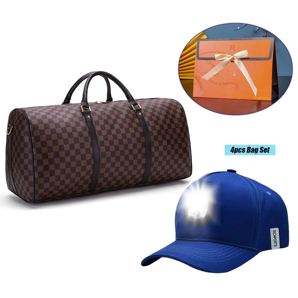 RICHPORTS Checkered Travel PU Leather Weekender Duffel Bag Overnight Handbag Gym Bag for Large - Walmart.com
