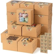 RICHTOP 40 Pcs Brown Cookie Boxes with Window, 4x4x2.5 inch Bakery Boxes for Cakes, Dessert
