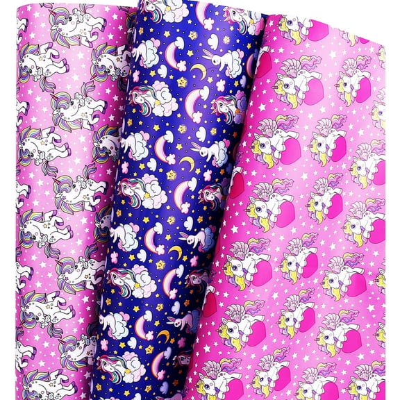 RICHTOP Cute Unicorn Gift Wrapping Paper, 3 Styles, 6 Sheets (27"x37")