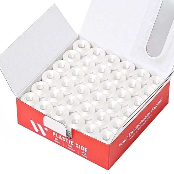 RICHWORD Prewound Bobbins Plastic Sided 144pcs Size L(SA155), 70D/2(60WT) Polyester Bobbin Thread for Multi-needle machine , White 134 Yards