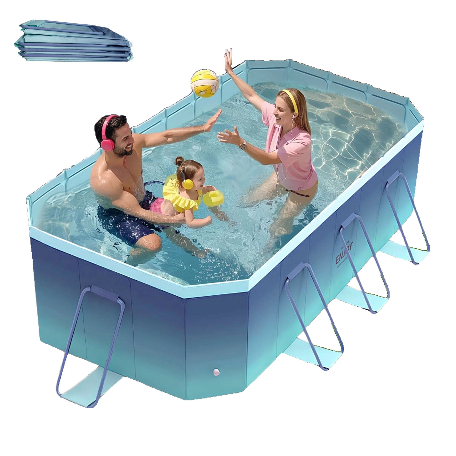 Beuway 102"Foldable Swimming Pool for 1-5 People,Adult Kids & Pets Non-Inflatable Pool,Above Ground Pool(Blue)