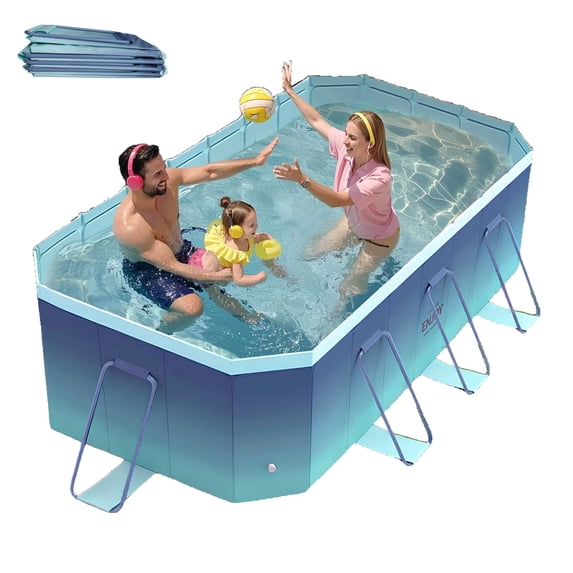 Beuway 102"Foldable Swimming Pool for 1-5 People,Adult Kids & Pets Non-Inflatable Pool,Above Ground Pool(Blue)
