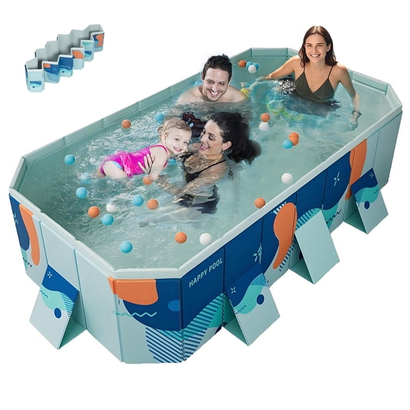 Beuway 101"Foldable Swimming Pool for 1-4 People,Adult Kids & Pets Non-Inflatable Pool,Above Ground Pool(Blue)