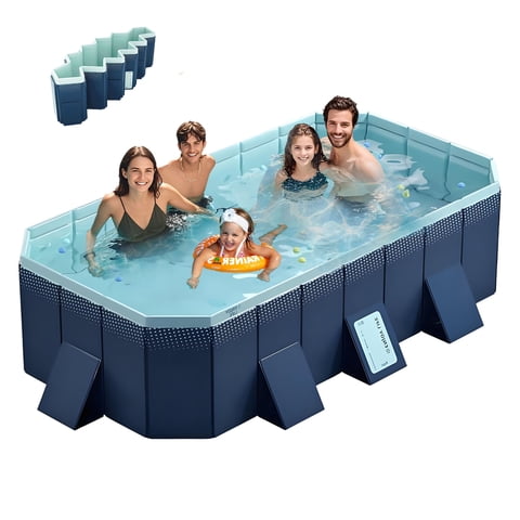 Beuway 113"Foldable Swimming Pool for 1-6 People,Non-Inflatable Above Ground Kiddie Pool,Blue