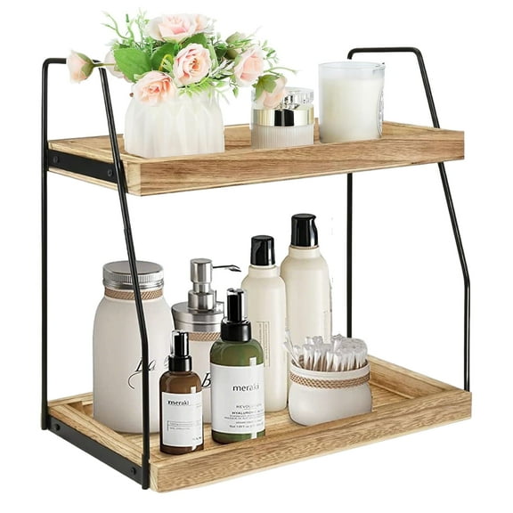 RICHYOUNG 2-Tier Bathroom Counter Organizer,Countertop Storage Shelf for Vanity,Kitchen,Coffee(Wood)