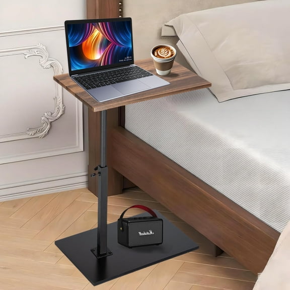 Beuway 20in C-Shaped Side Table,360°Large Swivel Top Height & Adjustable End Table for Home,Brown