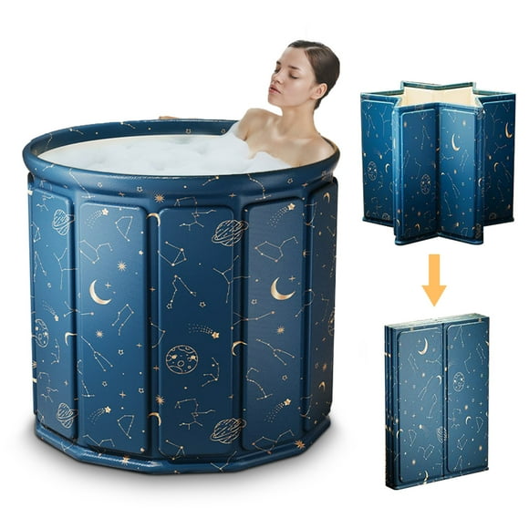 Beuway 27"Upgraded Foldable Adult Bathtub, Portable Hot Ice Bath Tub, Soaking Spa,Blue