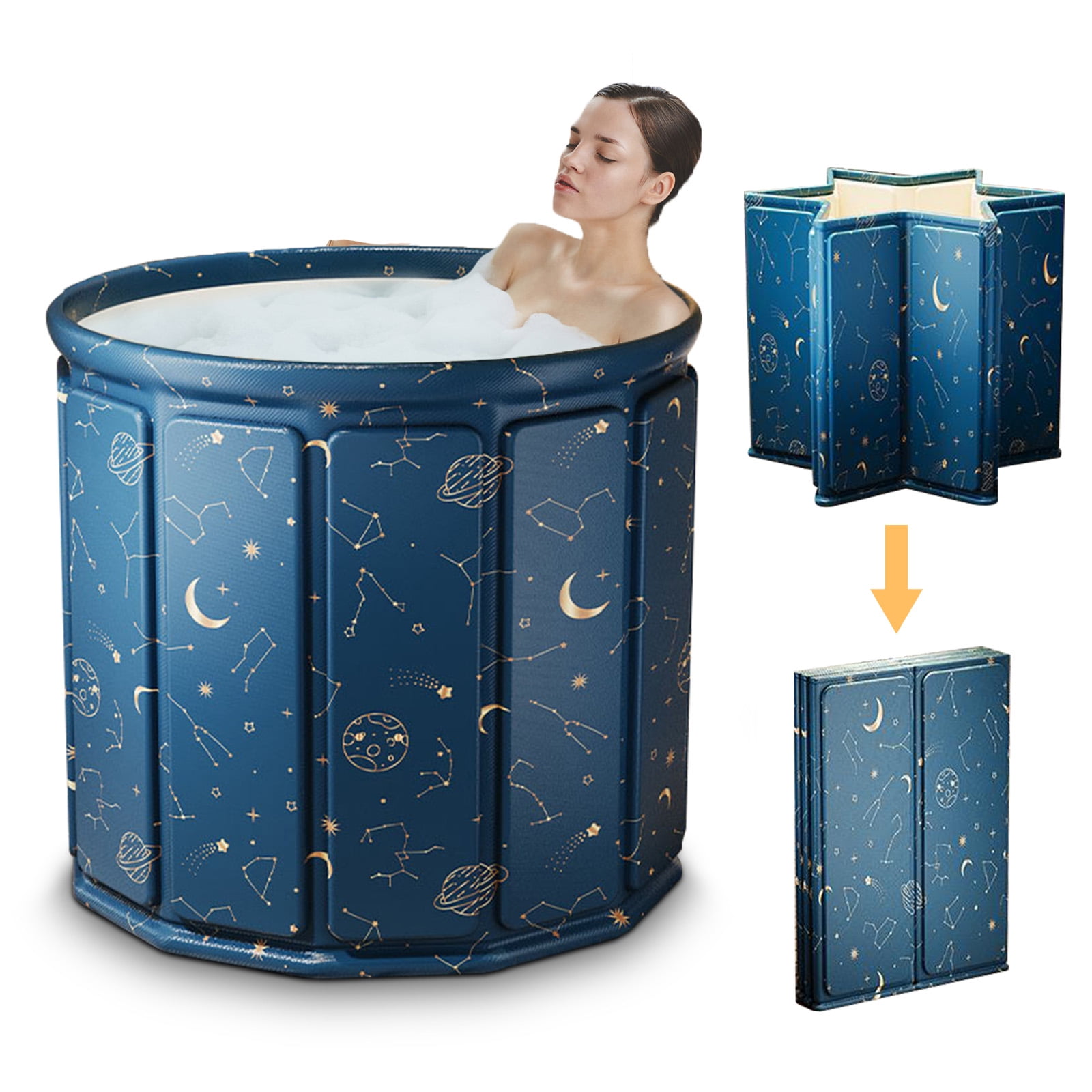 Beuway 27"Upgraded Foldable Adult Bathtub, Portable Hot Ice Bath Tub, Soaking Spa,Blue