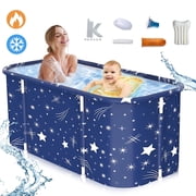 Beuway 47in Large Foldable Bathtub for 2 People, Portable Adults Kid Tubs for Hot Ice Bath,Blue