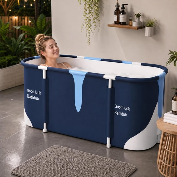 Beuway 55"Large Foldable Bathtub for Adult Kids, Portable Family Bath Tub for Ice Hot Bath(Blue)