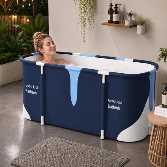 Beuway 55"Large Foldable Bathtub for Adult Kids, Portable Family Bath Tub for Ice Hot Bath(Blue)