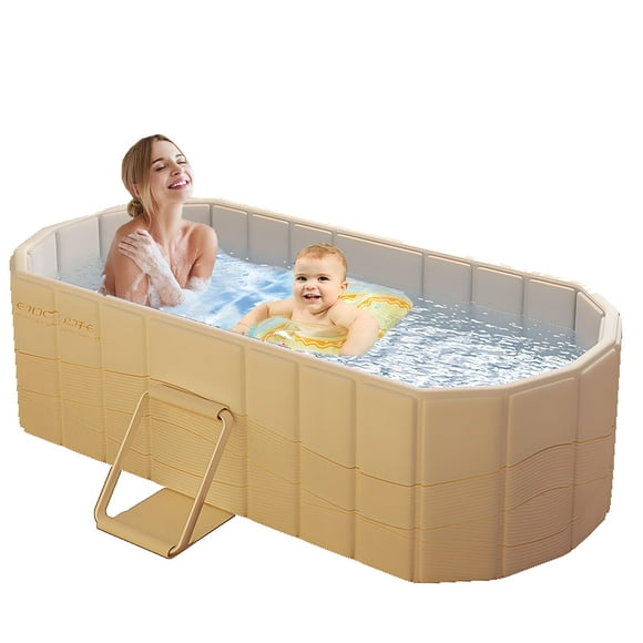 RICHYOUNG 59in Upgraded Foldable Bathtub for 2 People,Large Bath Tub for Hot Ice Bath,Yellow