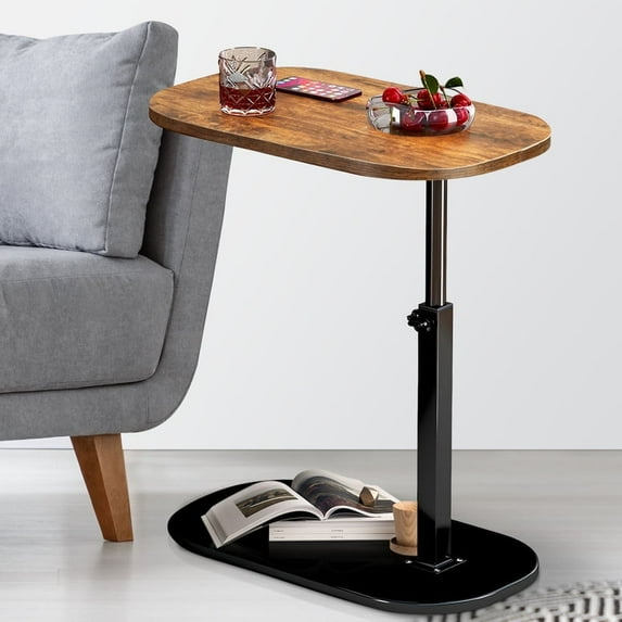 RICHYOUNG C Shaped Side Table,Adjustable-Height 360°Swivel Couch End Table that Slide Under(Rust Brown)