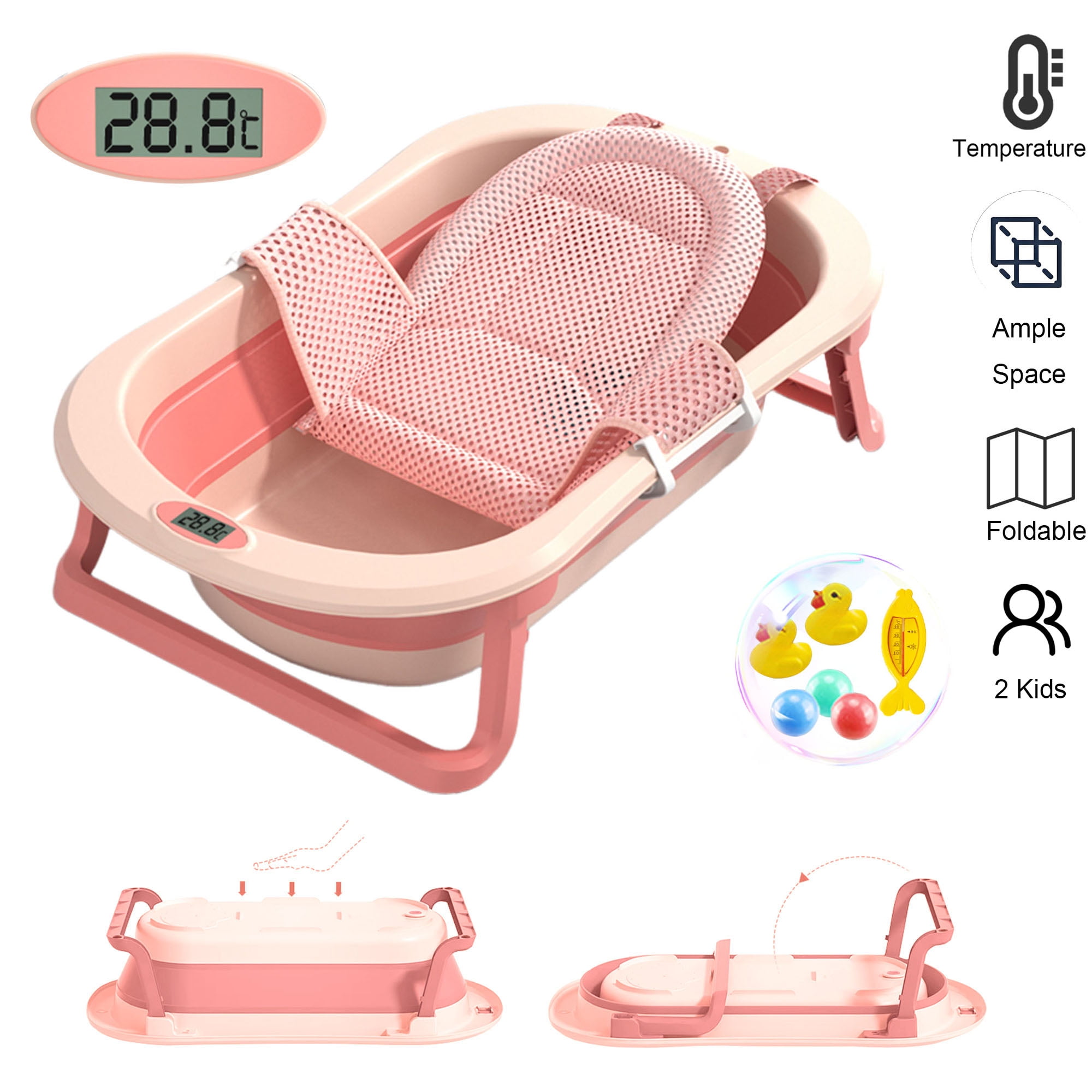 RICHYOUNG Collapsible Baby Bath Tub with Thermometer and Drain