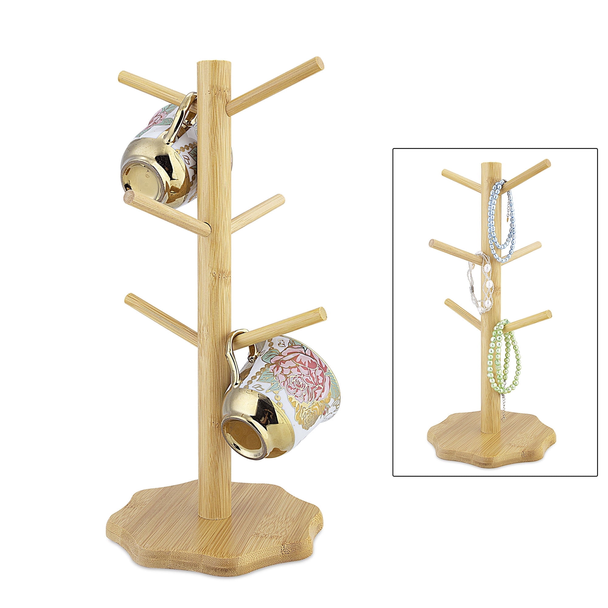 Timber Mug Rack Beuway Countertop Mug Holder with 6 Hooks,Coffee Mug Holders Tree,Wood ...