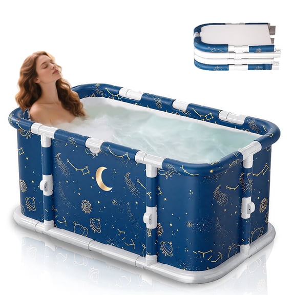 Beuway 45.27"Upgraded Foldable Bathtub for Adults,Fold-In-Half Tub for Ice Hot Bath,Install-Free(Blue)