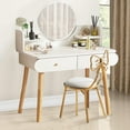 thumbnail image 1 of RICHYOUNG Vanity Table Set with Mirror, Makeup Table with 2 Large-Drawer for Bedroom, White(Without Stool), 1 of 12