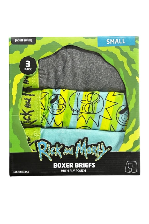 RICK AND MORTY Men's 3-Pack Comfort Boxer Brief, Green, Small