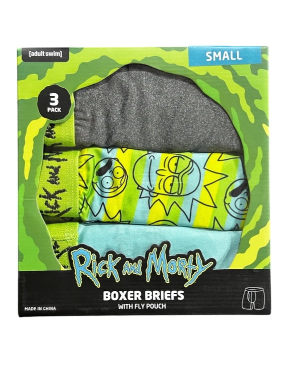 RICK AND MORTY Men's 3-Pack Comfort Boxer Brief, Green, Small