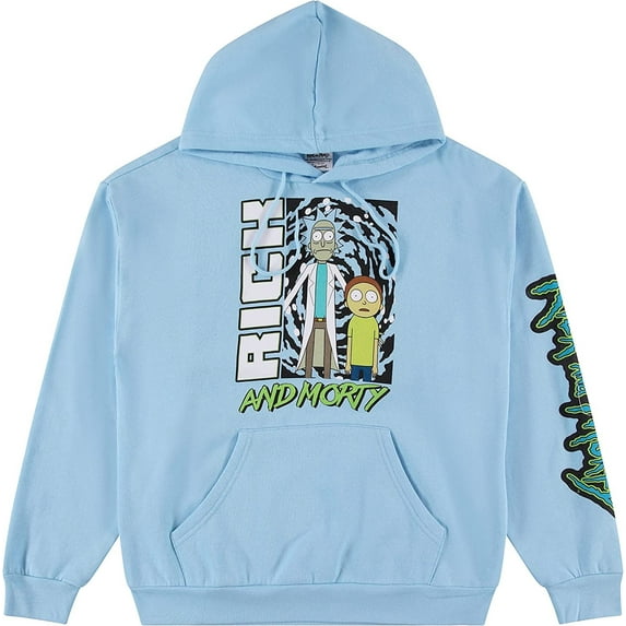 RICK AND MORTY Mens Hoodie Mens Multi Print Sweatshirt - Rick & Morty, Summer, Squanchy Classic Hoodie Light Blue X-Large